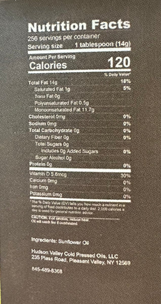1 Gallon Cold Pressed Sunflower Oil